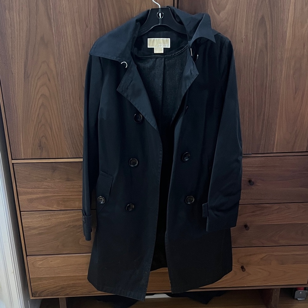 Michael Kors Black Trench Coat with Removable Hood and Wool Liner